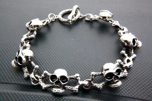 TOTENKOPF SKULL ARMBAND BIKER BLACK 25 cm lang EDELSTAHL / 054 - Bild 1 von 4