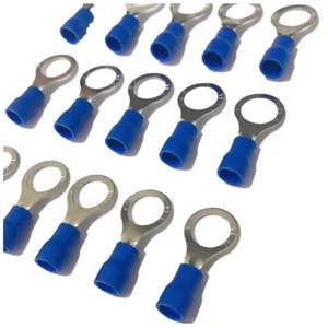 16-14AWG Wire Crimp 3/8" Connectors 50pcs Blue Pre-Insulated Ring Terminals - Picture 1 of 6