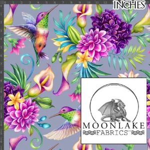 Hummingbird and Flowers 100% Quality Cotton Poplin Fabric - Picture 1 of 6