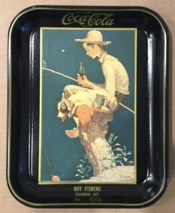 Reproduction Coca Cola Tray 1935 Norman Rockwell Calendar Art - Boy Fishing - Picture 1 of 8