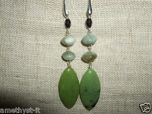 ORECCHINI PENDENTI EARRINGS GIADA VERDE GREEN JADE EMATITE ARGENTO SILVER SILBER - Bild 1 von 1