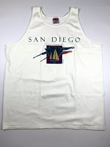 Canotta vintage San Diego CA Yacht Oneita bianca camicia uomo XL 100% cotone USA - Foto 1 di 7