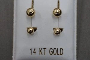 Pendientes de teléfono de bola de 4 mm de oro amarillo liso de 14 K de 3 mm. - Imagen 1 de 8