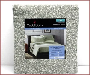 Cuddl Duds Heavy Weight Cotton FLANNEL Sheet Set -Green White Floral TWIN❤️NEW❤️ - Picture 1 of 6