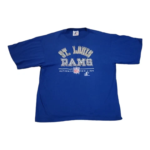 Vintage 90s St. Louis Rams NFL T-Shirt Single Stitch Logo Athletic Men's XL Blue Cover