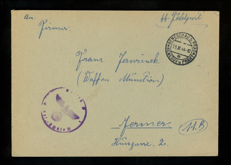 Historia postal Checoslovaquia Segunda Guerra Mundial militar puesto de campaña 1944 Praga a desconocido Foto 1 de 2