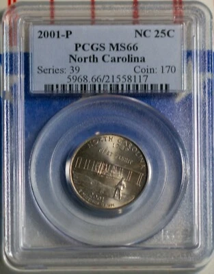 2001 P 25C Clad N Carolina State Quarter MS 66 PCGS 5968.66-21558117 + Bonus - Image 1 of 2