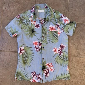 Aeropostale S Light Blue Button Down Floral Fronds Hawaiian Short Sleeve Shirt - Picture 1 of 9