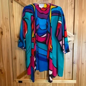Vintage Yolanda Lorente 100% Silk Hand Painted Open Front Duster Size Small - Picture 1 of 3