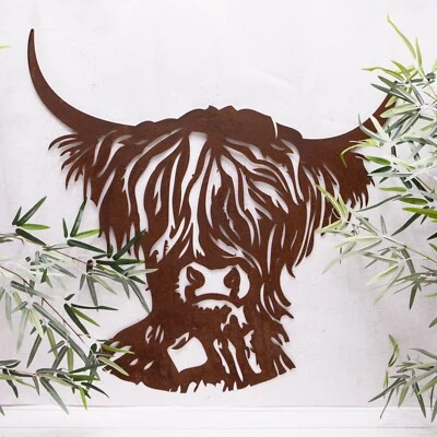 Highland Cow Rustic Metal Wall Art Sculpture Plaque Home Garden Large Decor 75cm - Image 1 of 3