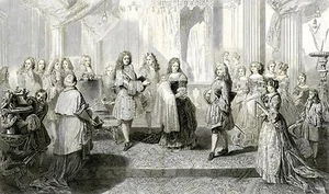 GRANDE INCISIONE (STAMPA) 1800 LUIGI DI BORGOGNA E IL RE LUIGI XIV RE SOLE 1682 - Imagen 1 de 2