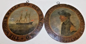 Paintings on Board, Set of 2, Small Round, 8.5 Inch Diameter, Vintage / Antique! - Picture 1 of 4