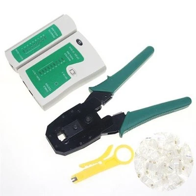 Cable Tester +Crimp Crimper +100 RJ45 CAT5 CAT5e Connector Plug Network Tool Kit - Image 1 of 4
