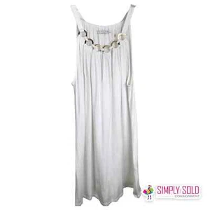 Tahari Women Tank Top Shirt White Gold O-Ring Neckline Drop Waist Sleeveless XS - Picture 1 of 10