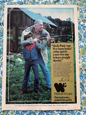 Винтаж 1980 Weaver Scopes Quik Point Print Ad Slim Pickens Охота - Изображение 1 из 4