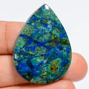 100% Natural Azurite Pear Shape Cabochon Gemstone 37.5 Ct. 35X26X4 mm EE-49930 - Picture 1 of 2