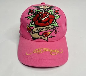 Ed Hardy Vtg Tattoo Baseball Hat Hot Pink Anchor Bird Rose Embroidered Women’s - Picture 1 of 15
