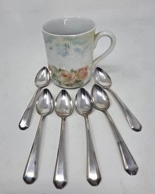 Набор из 6 ложек Demitasse Wm Rogers винтажная посеребренная посуда с чашкой из фарфора с тремя коронами  - Изображение 1 из 4