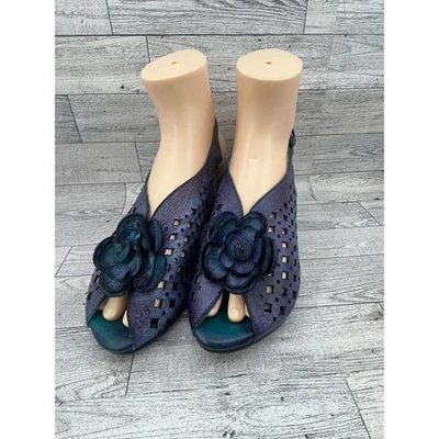 L ARTISTE SPRING STEP Women Blue Purple Leather Cutout Slingback Wedge Sandal 38 - Image 1 of 4