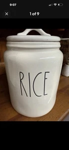 Rae Dunn By Farmhouse Magenta RICE Ceramic Canister White Large - Picture 1 of 3