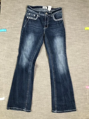Jeans Angel para mujer 7 azul corte bota adornado estrás puntada en contraste denim Foto 1 de 4