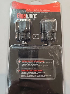 Gigaware 6 Ft (1.82 M) Serial Cable 9-pin (DB9) Male to Female #26-1402 NEW - Image 1 of 2