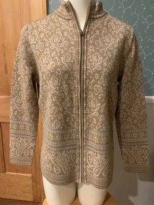 Pendleton Merino Wool Zip Cardigan Sweater M Tan Paisley - Picture 1 of 10