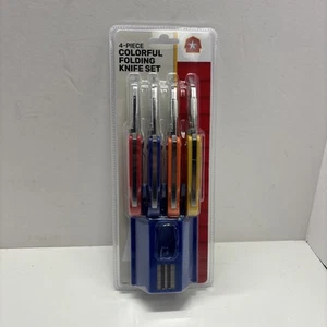 4 Piece Colorful Folding Utility Knives Plus 50 Pack Blades - Picture 1 of 8