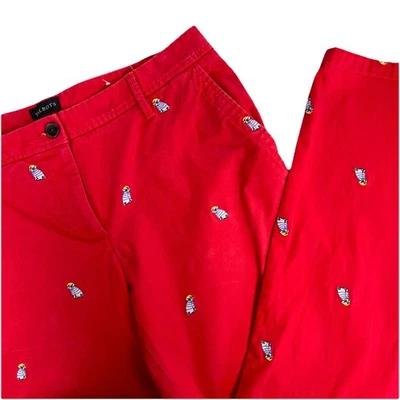 Talbots Pants Womens 4 Relaxed Chino Red Embroidered Frenchie Bulldog Dog Puppy - Image 1 of 4