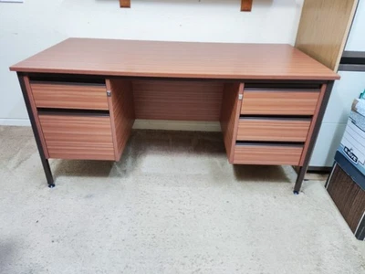 Double pedestal office desk teak 4 drawers + filing cabinet - excellent condtion - Image 1 of 4