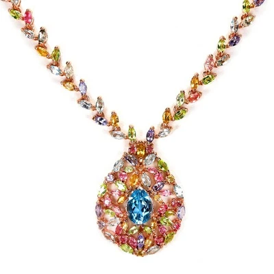 REAL TOPAZ PERIDOT CITRINE IOLITE TOURMALINE STERLING 925 SILVER NECKLACE 18.25" - Image 1 of 4