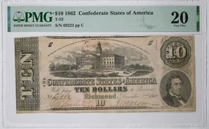 T-50 1862 $10 Richmond Confederate States of America Currency PMG VF 20 - Picture 1 of 2