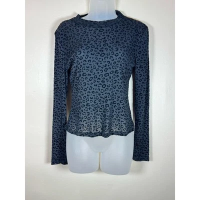Top Y2K Años 90 Transparente Manga Larga Terciopelo Burnout Elástico Mujer Leopardo Negro Mediano Foto 1 de 4