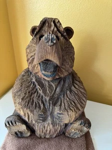 Simpatica scultura orso retrò in legno massello intagliato 16" dal lago Tahoe - Foto 1 di 12