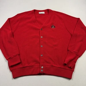 IZOD Vintage Cardigan V-Neck Sweater Acrylic Long Sleeve Made In USA Red Men’s L - Picture 1 of 16