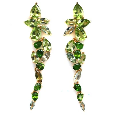 925 Sterling Silver Green Peridot, Chrome Diopside & Sapphire Earrings - Image 1 of 4