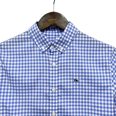 Vineyard Vines Performance NEW Boys Sz L (16) Blue Gingham Checkered Whale Shirt - Image 1 of 4