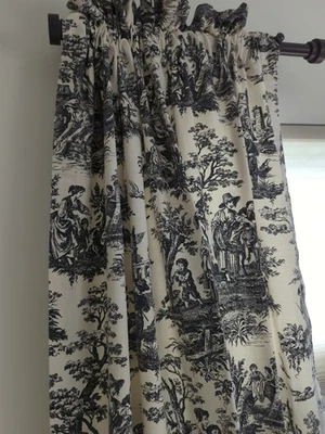 "Juego de 4 paneles de bolsillo de varilla de algodón Waverly negros para cortinas de inodoro 42""x84"""  Foto 1 de 4