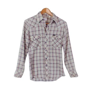 Camisa De Colección Años 70 Wrangler Frontal A Presión Mujer Cuadros Multicolor Manga Larga EE. UU. Pequeña - Imagen 1 de 9