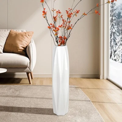 Jarrón grande de piso de cerámica para flores, jarrones blancos de 24 pulgadas de alto para pampas G... Foto 1 de 4