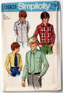 Boys Front Button Shirt & Tie Pattern Simplicity 8901 Size 8 1970's Vintage - Picture 1 of 2