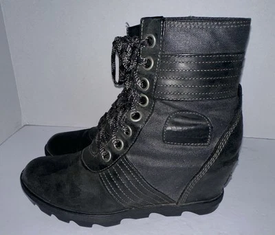 Botas botines de combate Sorel Lexie Wedge para mujer talla 7,5 negras con cordones NL3046-010 Foto 1 de 4
