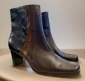 Vintage Leather Patchwork 90s Retro Liz Claiborne Ankle Boots Boho Y2K 7 - Picture 1 of 10