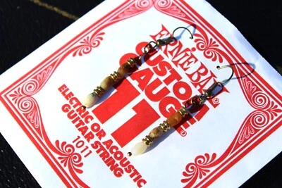 Handmade Earrings Guitar String Ball Ends; Bronze; Small Agate Beads - Image 1 of 2