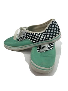 Vans Off The Wall Women’s SIZE 8.5 Black With White Dots And Teal Shoes - Picture 1 of 8