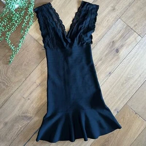 Vestido Guess Vendaje Encaje Volantes Dobladillo Negro S - Imagen 1 de 8