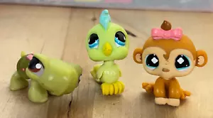 3 Littlest Pet Shop autentico #811 fiocco rosa scimmia, #858 cacatua, #7 tartaruga - Foto 1 di 11