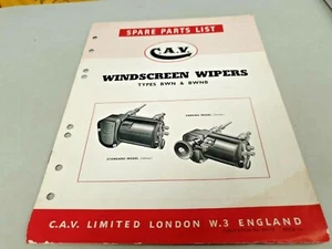 1959 CAV WINDSCREEN WIPERS Factory Parts List  - Picture 1 of 2