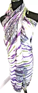 Tye-Dyed Purple & White Tie Sarong Bathing Suit Cover-Up One Size Fits All NEW - Picture 1 of 5