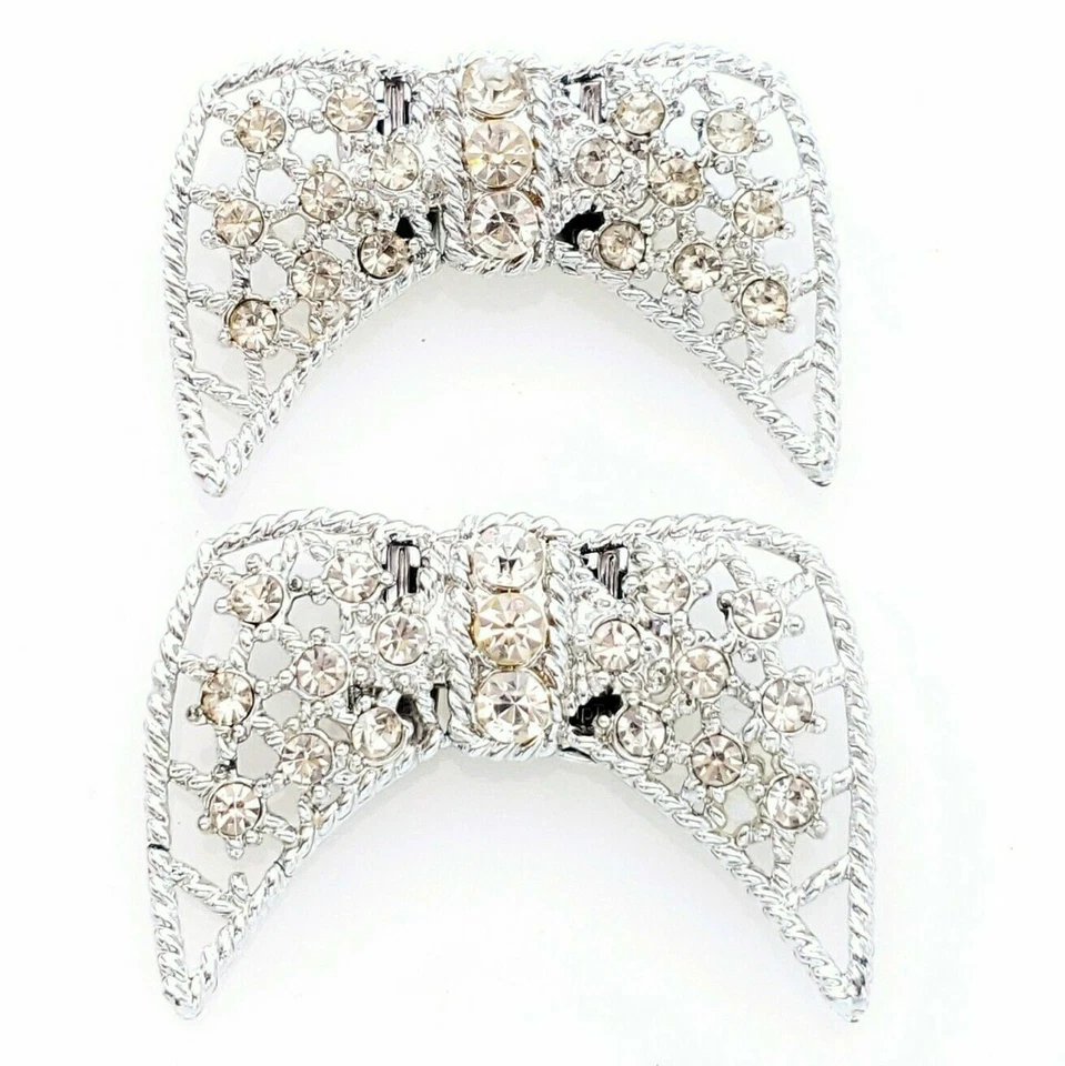 Par de clips para zapatos vintage como nuevos punta punta punta tono plata placa de rodio pesado estrás Foto 1 de 4